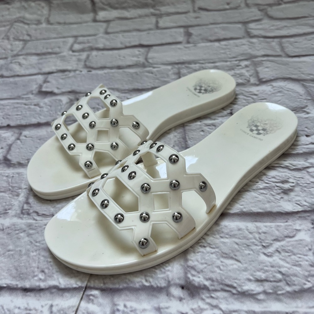Vince Camuto white & silver studded sandals
